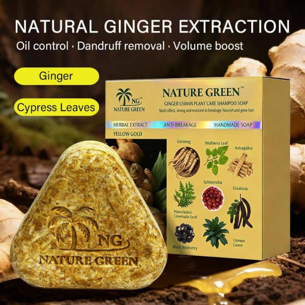 Nature Green Ginger Herbal Shampoo Soap – Anti Hair Breakage & Anti Dandruff Hair Soap with Ginger & Cypress Leaves